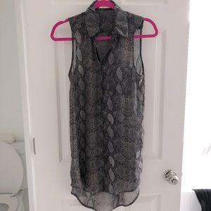 Snakeskin long button down tank